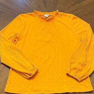 J. Crew Vibrant Marigold Yellow Ruffle Neck Blouse